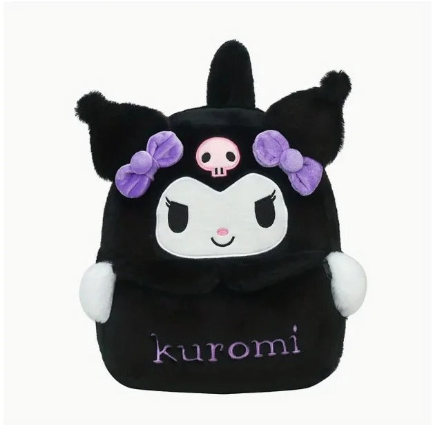 Kawaii Sanrio Plush Backpack - Soft Faux Fur, Cartoon Character Design, Adjustable Shoulder Straps, Spacious Interior Travel