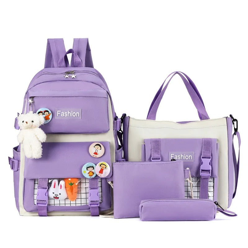 4 Pcs Set Schoolbag with Gifts for Girls Lightweight Cute Large Capacity Kawaii Backpack for Children School Bags