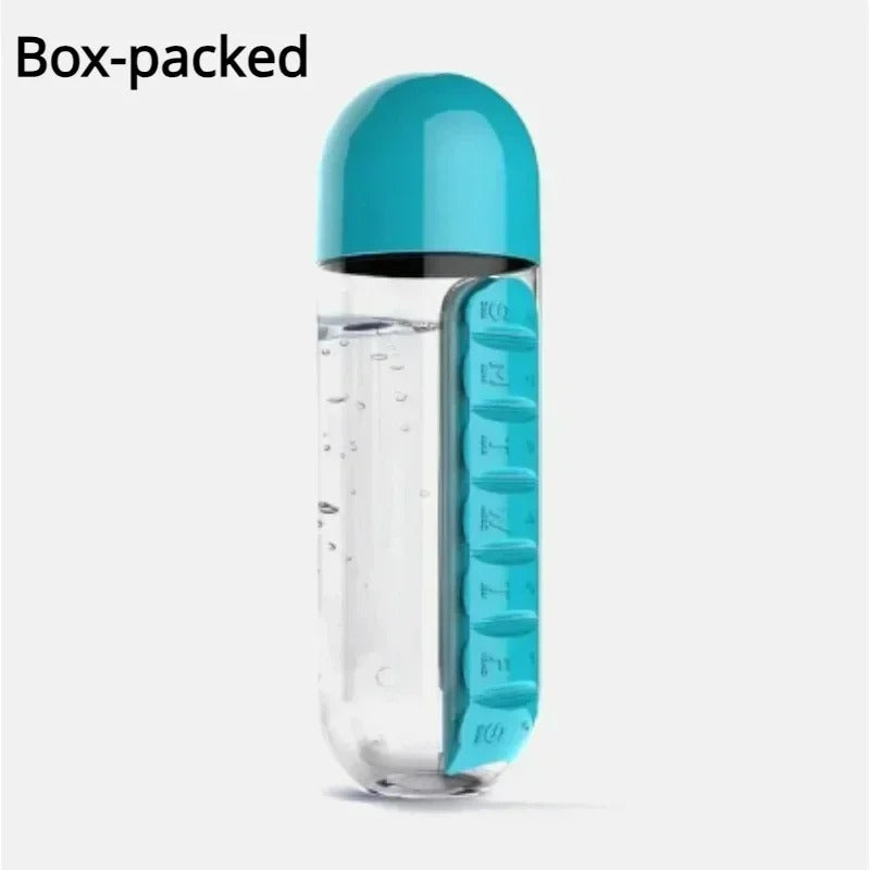 2 in 1 600ml 7 Grids Medicine Box Water Cup Sports Plastic Water Bottle Combine Daily Pill Boxes Organizer Drinking Bottles